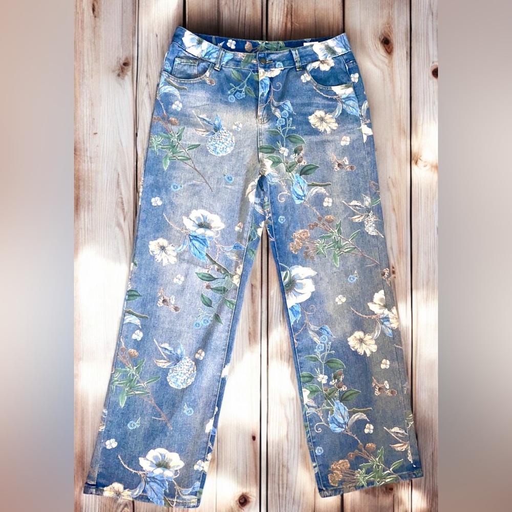 🪻Floral baggie wide leg jeans👖🌸